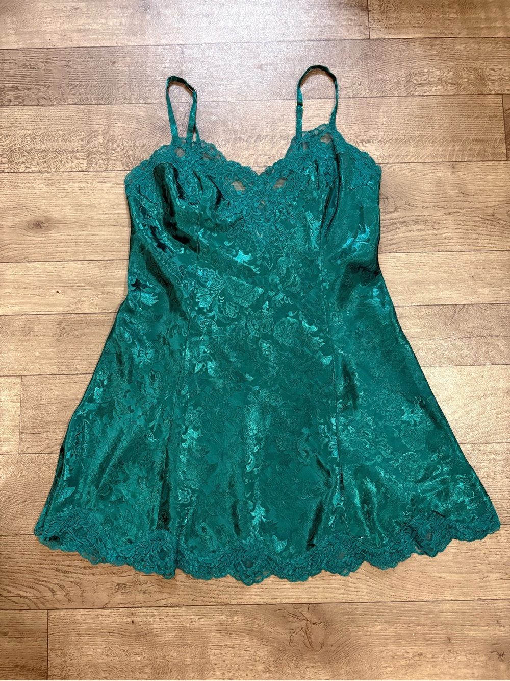 Victoria's Secret Vintage Emerald Green Lace Satin Chemise